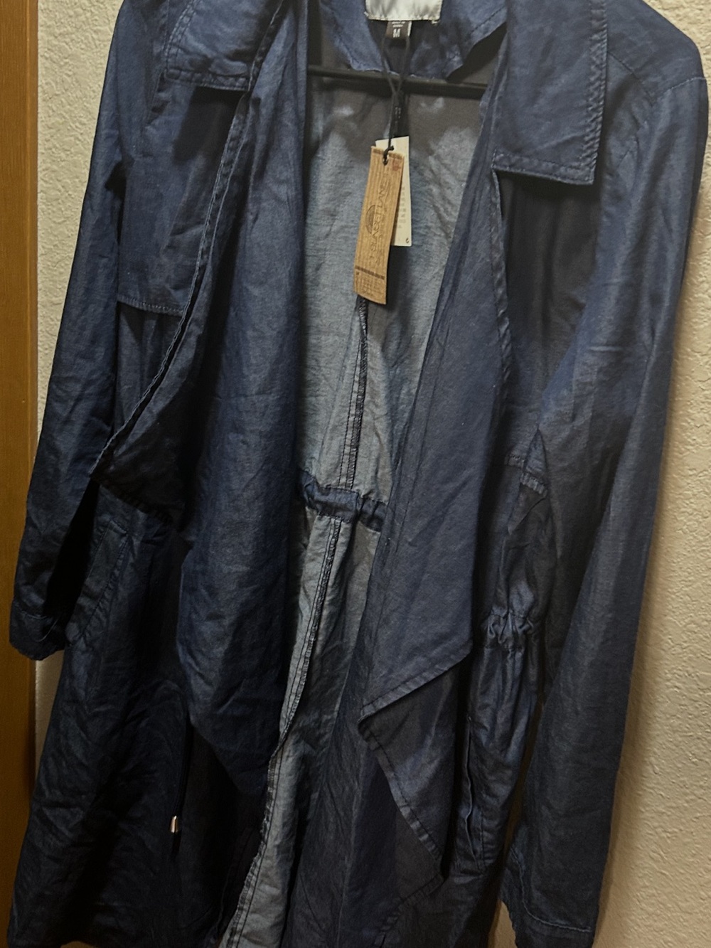 Women’s Dark Blue Denim Cardigan with Drawstring Waist